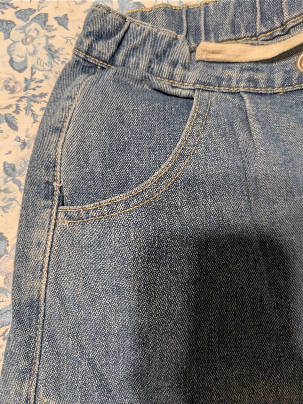 Baggy Cargo Jeans with Drawstring Waist - Blue Denim - Picture 6 of 6